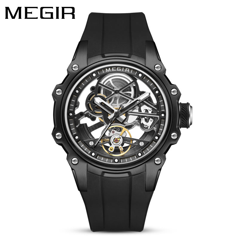 Megir Men's Automatic Mechanical Watch Stainless Steel Case Full Cut-Out Dial