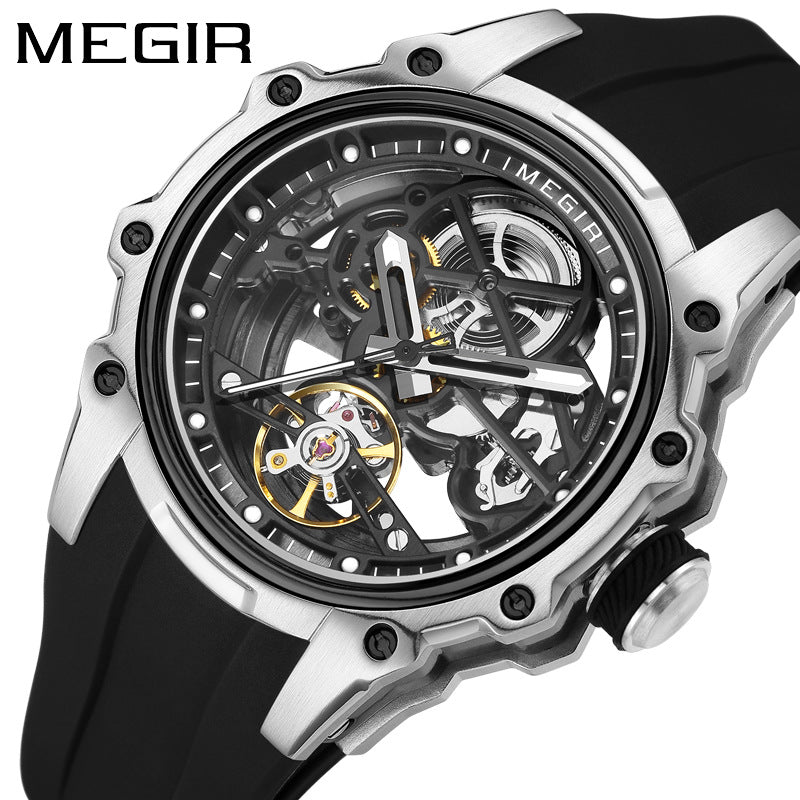 Megir Men's Automatic Mechanical Watch Stainless Steel Case Full Cut-Out Dial