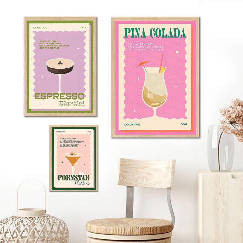 Cocktail Mojito juice drink bar Old-fashioned wall art canvas painting