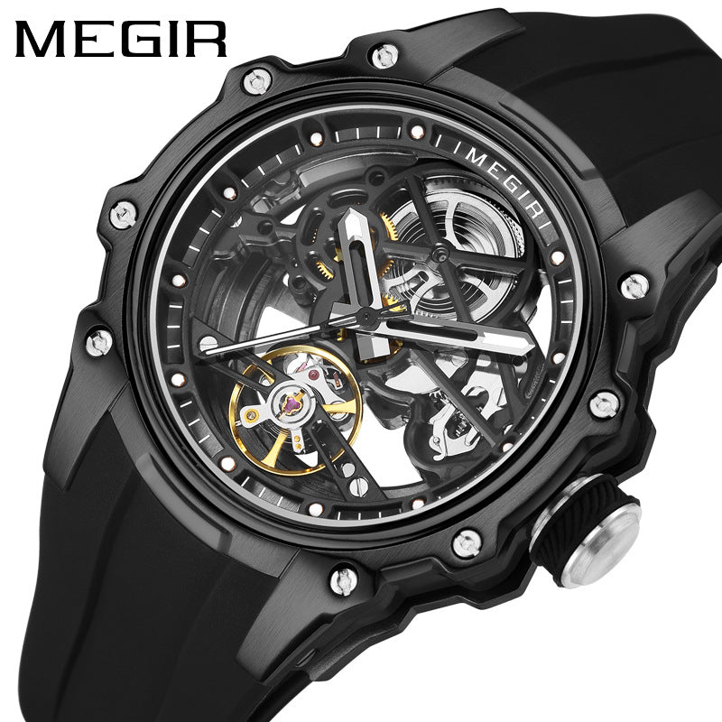 Megir Men's Automatic Mechanical Watch Stainless Steel Case Full Cut-Out Dial