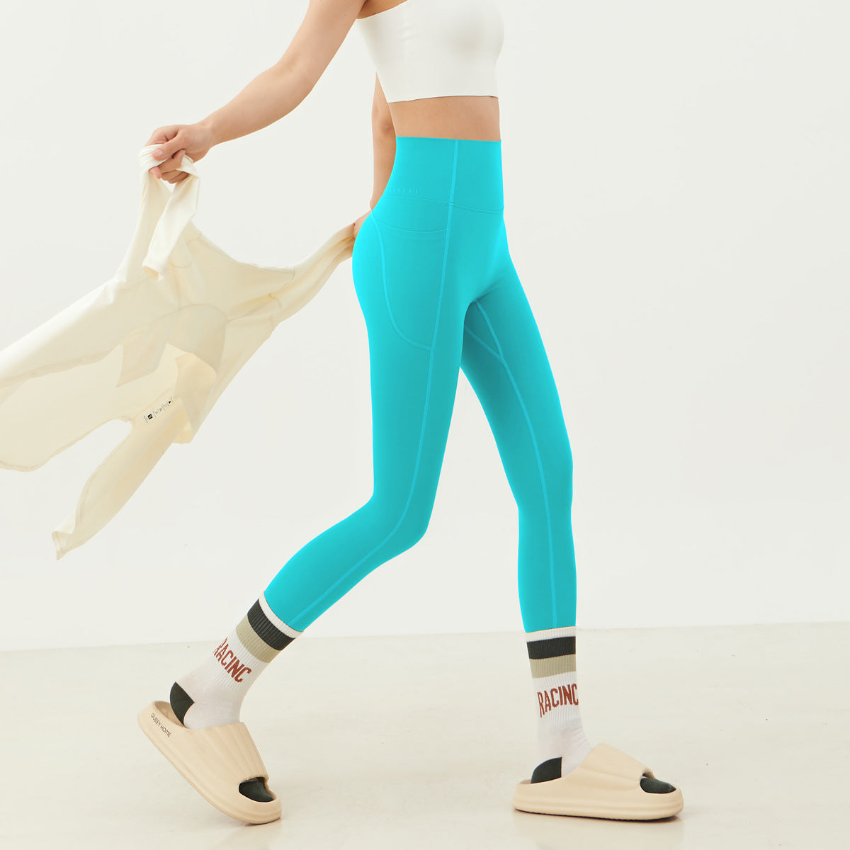 High Waist Yoga Pants with Pockets-Stretchy Quick-Dry Workout Leggings