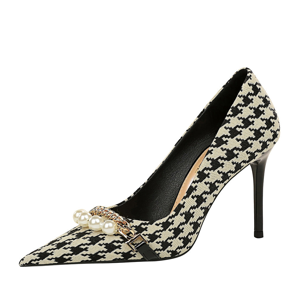 Peacock-patterned low-heeled high-heel shoes