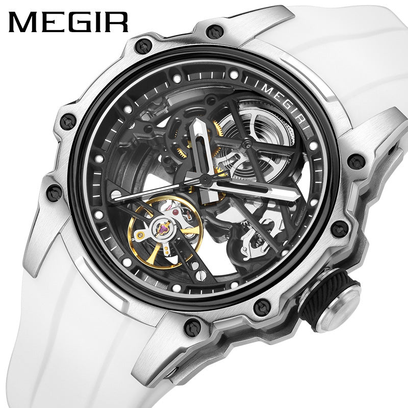 Megir Men's Automatic Mechanical Watch Stainless Steel Case Full Cut-Out Dial